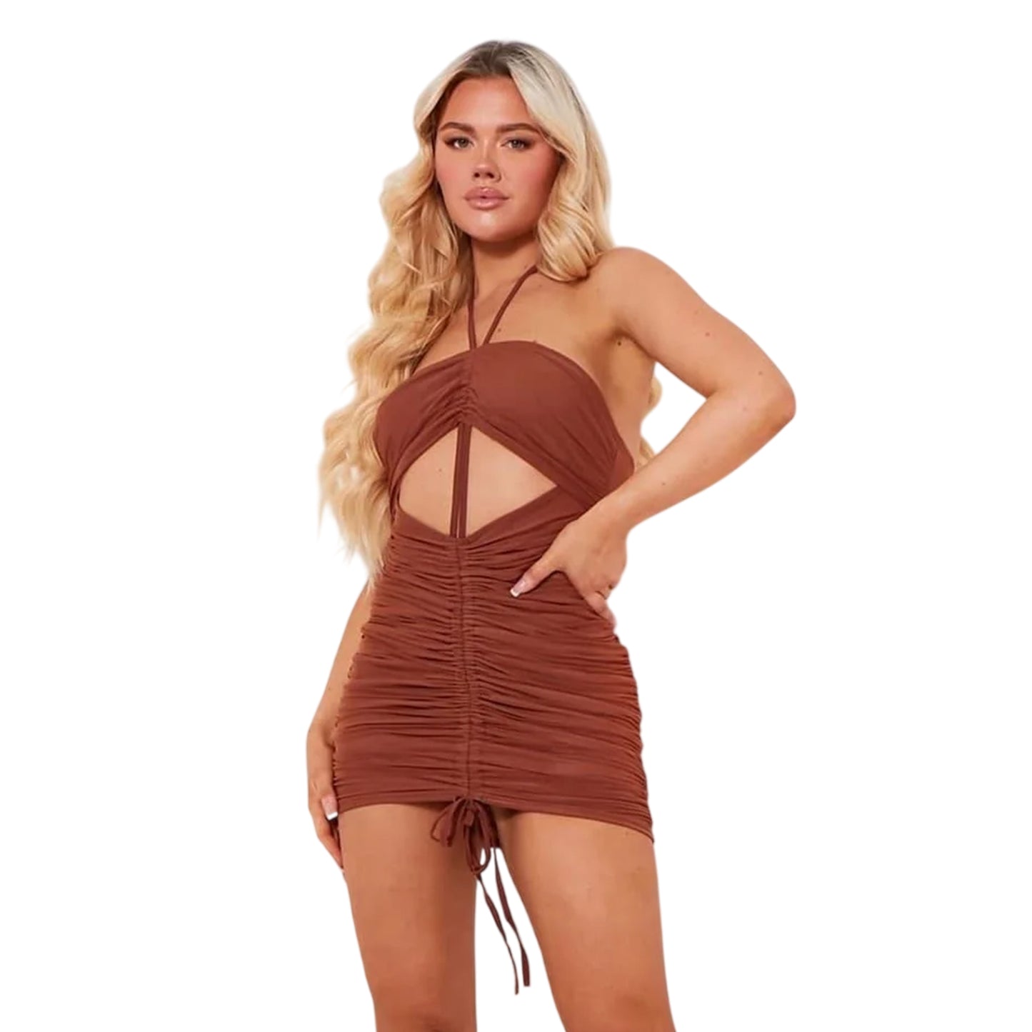 Chocolate - Front - Missy Empire Womens-Ladies Ruched Bodycon Mini Dress