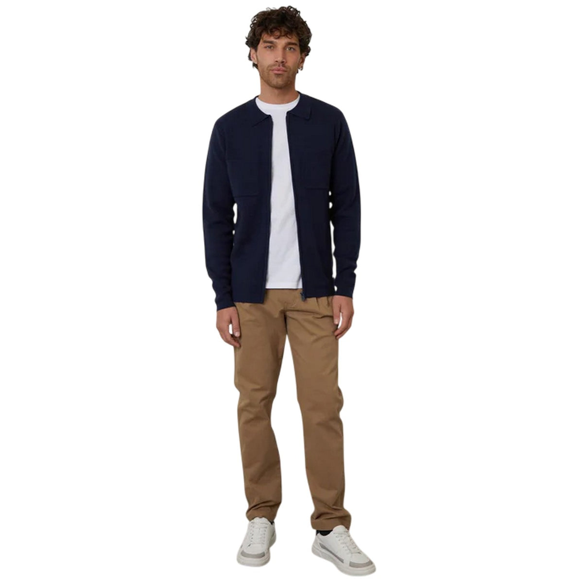 Navy - Side - Threadbare Mens Knitted Zip Front Cardigan