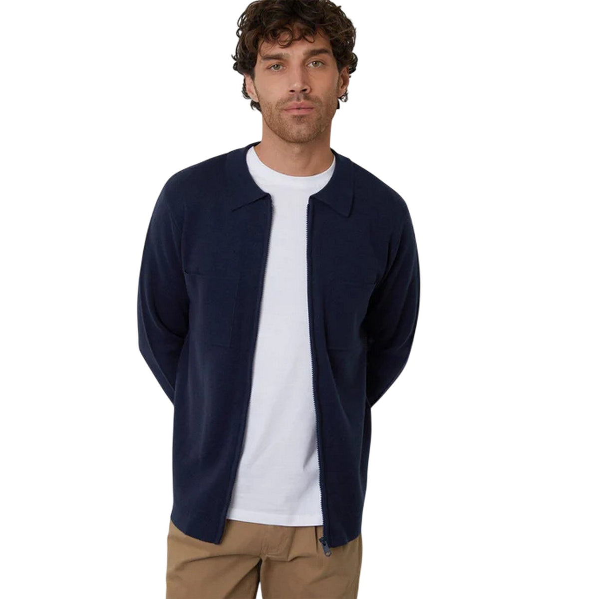 Navy - Front - Threadbare Mens Knitted Zip Front Cardigan
