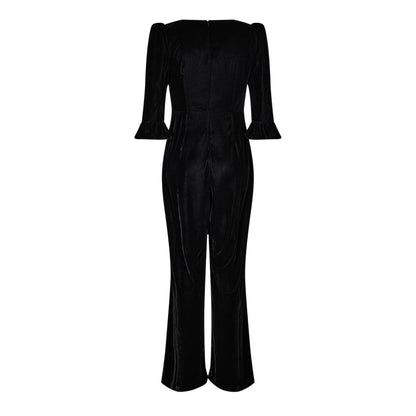 Black - Back - Nobody´s Child Womens-Ladies Velvet Flute Party Jumpsuit