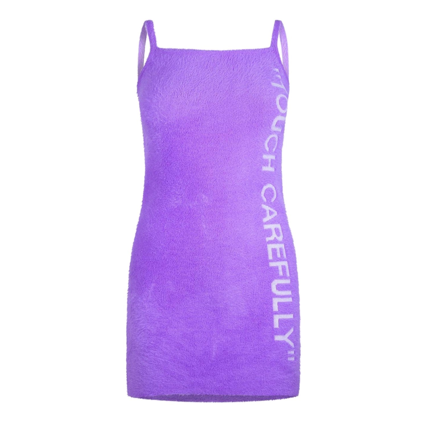 Violet-White - Front - Off White Womens-Ladies Touch Carefully Fuzzy Mini Dress
