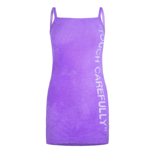 Violet-White - Front - Off White Womens-Ladies Touch Carefully Fuzzy Mini Dress