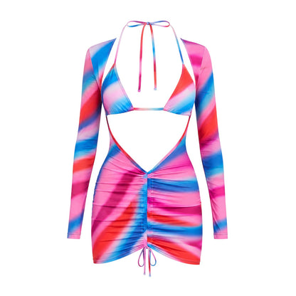 Multicoloured - Front - Missy Empire Womens-Ladies Mesh Long-Sleeved Mini Dress