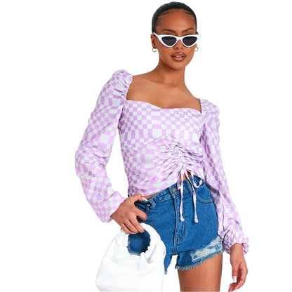 Lilac - Front - Missy Empire Womens-Ladies Checkerboard Ruched Front Top