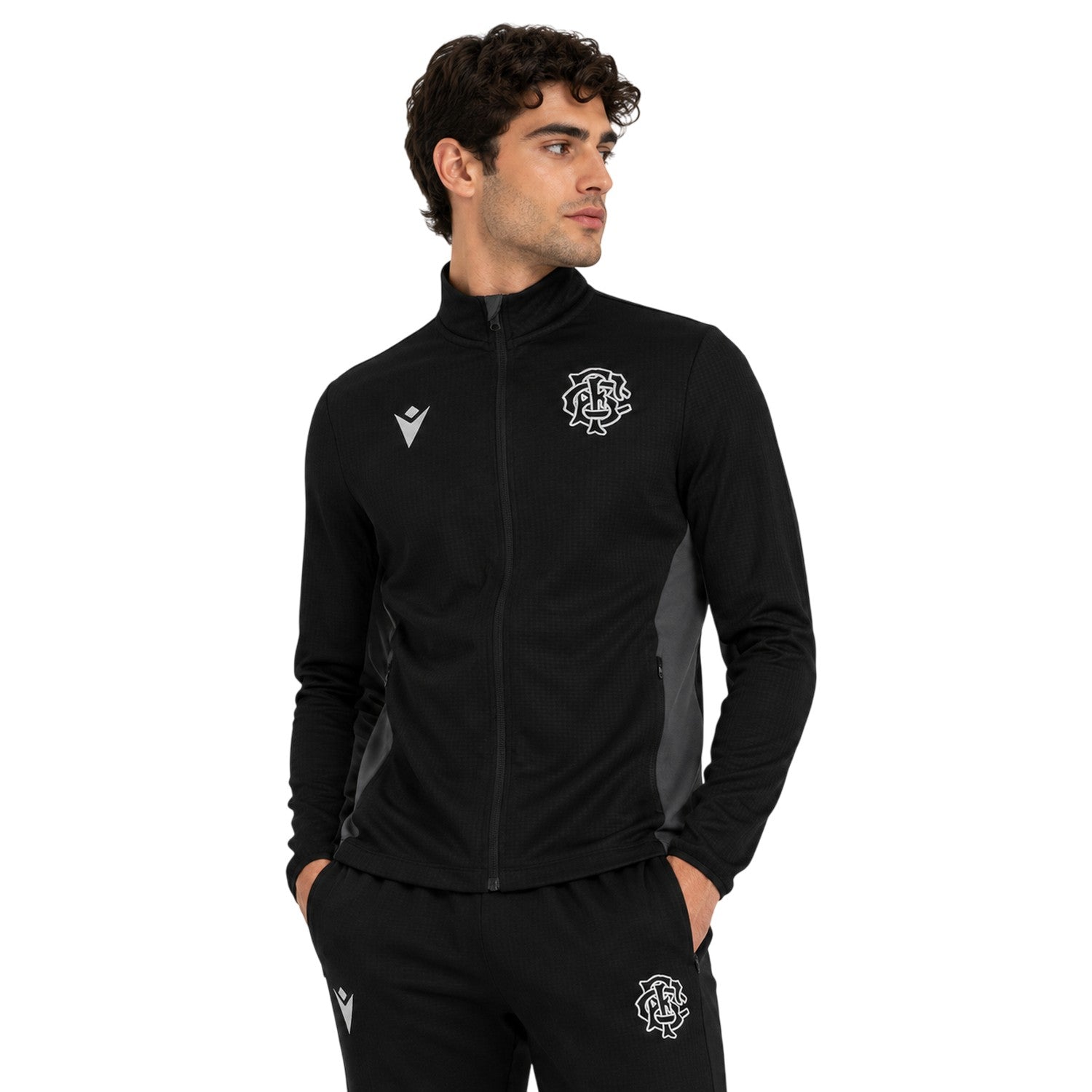 Black-White - Side - Macron Mens Barbarians 24-25 Fleece Track Jacket
