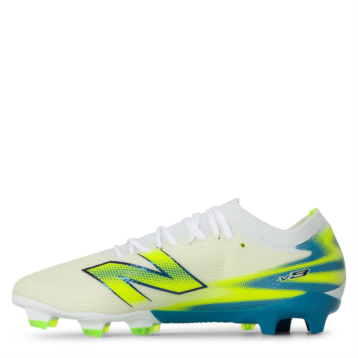 White-Lime - Front - New Balance Mens Furon Team FG V8 Firm Ground Football Boots