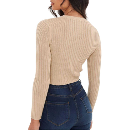 Oatmeal - Back - I Saw It First Womens-Ladies Fine Gauge Cropped Cardigan