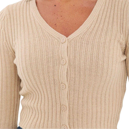 Oatmeal - Side - I Saw It First Womens-Ladies Fine Gauge Cropped Cardigan
