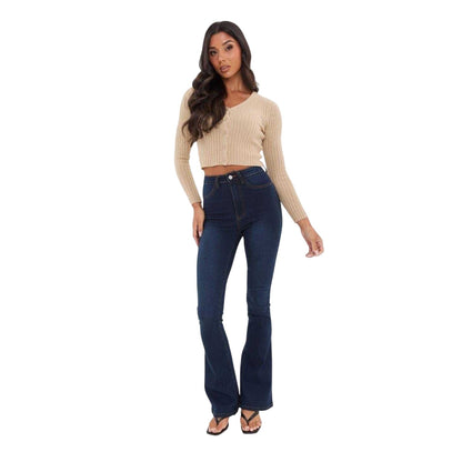 Oatmeal - Lifestyle - I Saw It First Womens-Ladies Fine Gauge Cropped Cardigan