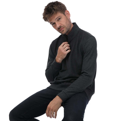 Charcoal - Side - Ted Baker Mens Bits Textured Funnel Neck Sweater Top
