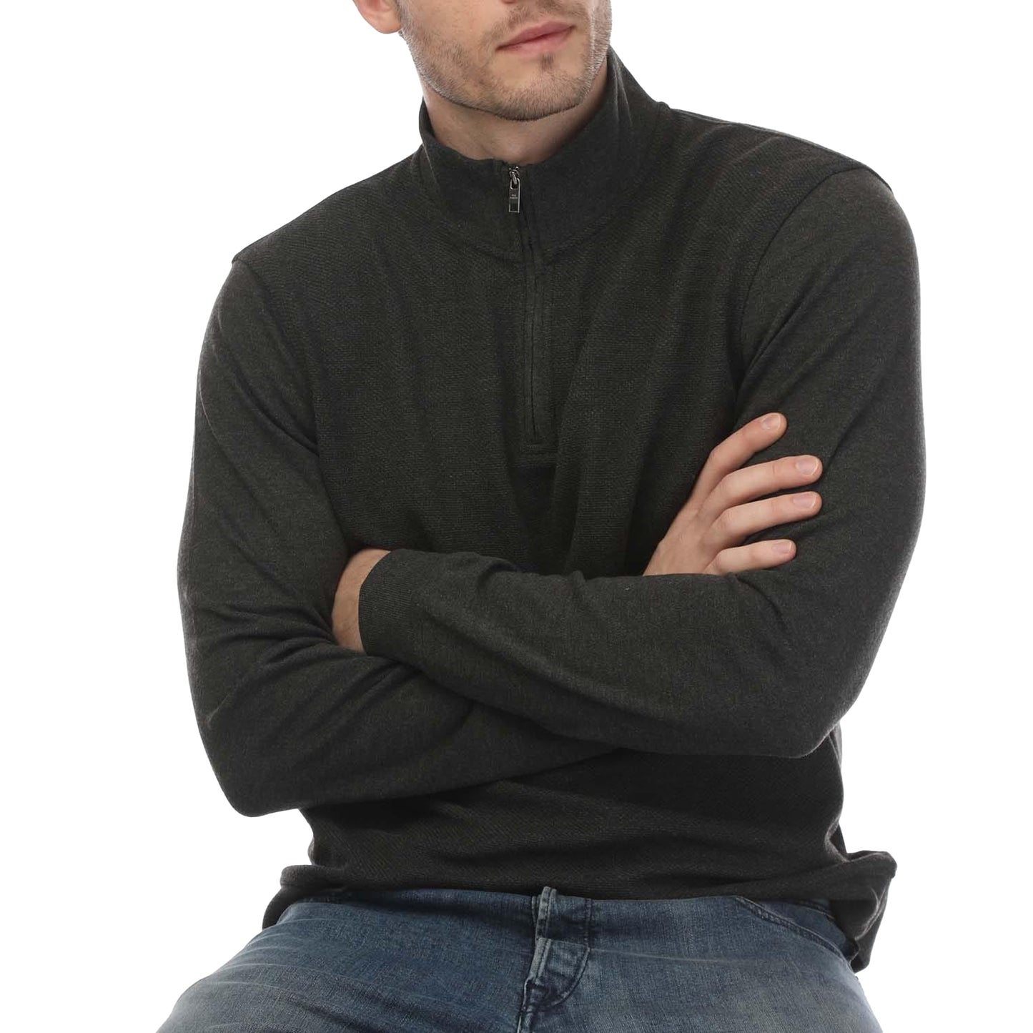 Navy - Side - Ted Baker Mens Bits Textured Funnel Neck Sweater Top