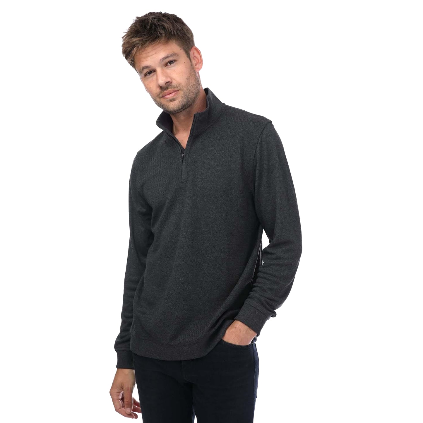 Charcoal - Front - Ted Baker Mens Bits Textured Funnel Neck Sweater Top