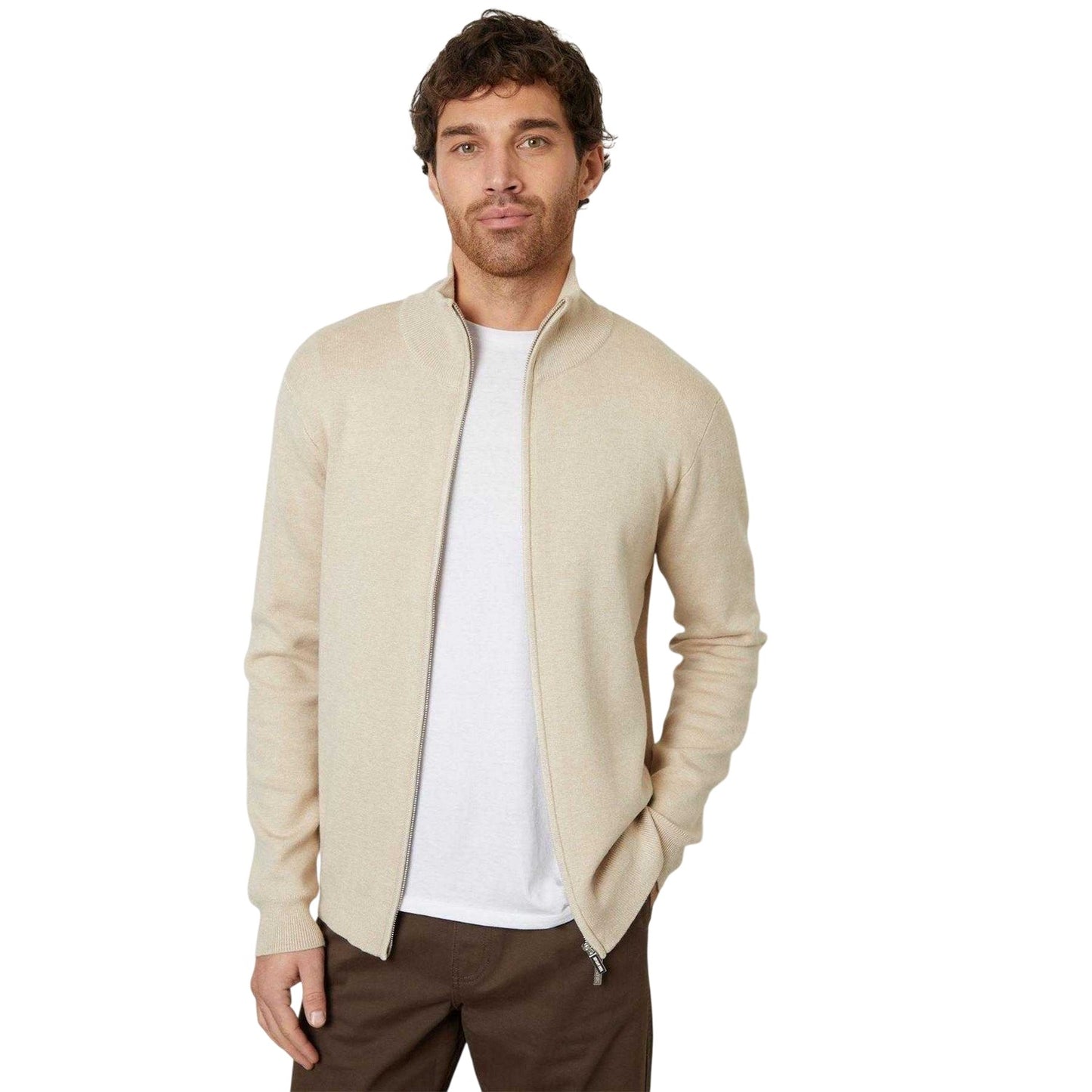 Oatmilk - Side - Threadbare Mens Wynnstay Knitted Full Zip Cardigan