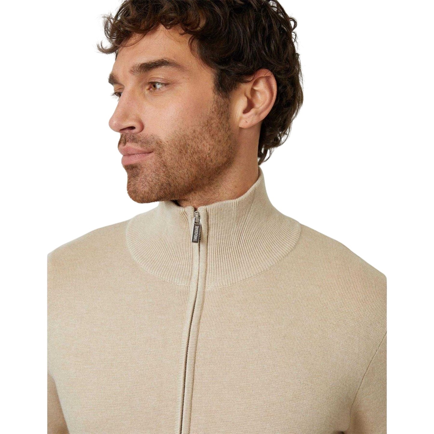 Oatmilk - Lifestyle - Threadbare Mens Wynnstay Knitted Full Zip Cardigan