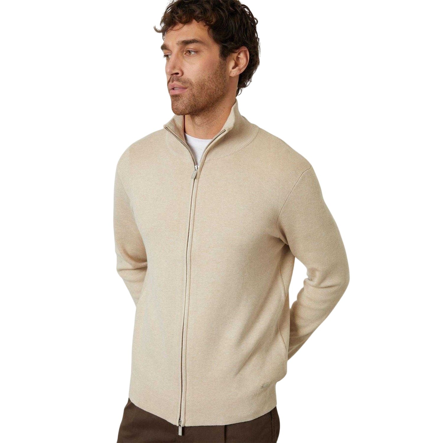 Oatmilk - Front - Threadbare Mens Wynnstay Knitted Full Zip Cardigan