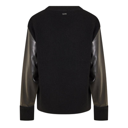Black - Back - Boss Womens-Ladies Fanalian Faux Leather Sweatshirt