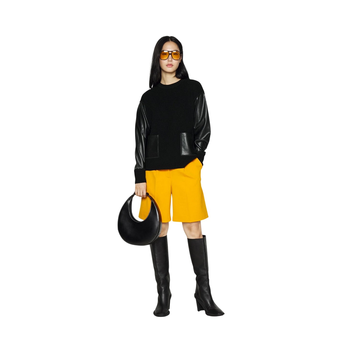 Black - Lifestyle - Boss Womens-Ladies Fanalian Faux Leather Sweatshirt