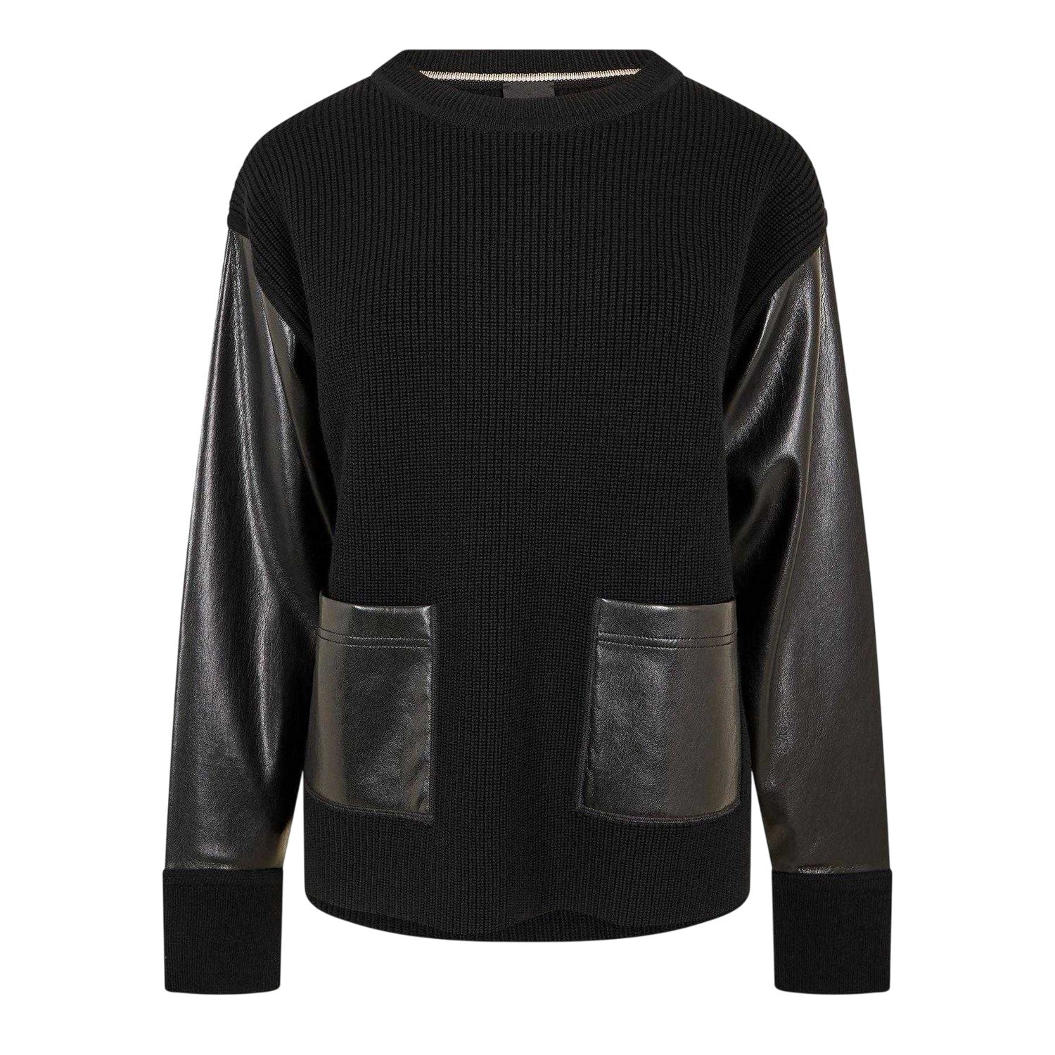 Black - Front - Boss Womens-Ladies Fanalian Faux Leather Sweatshirt