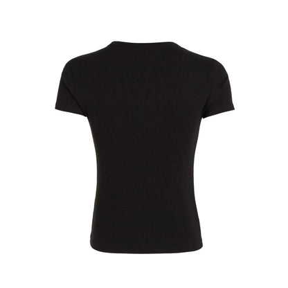 Black - Back - Tommy Jeans Womens-Ladies Logo Ribbed Fitted T-Shirt