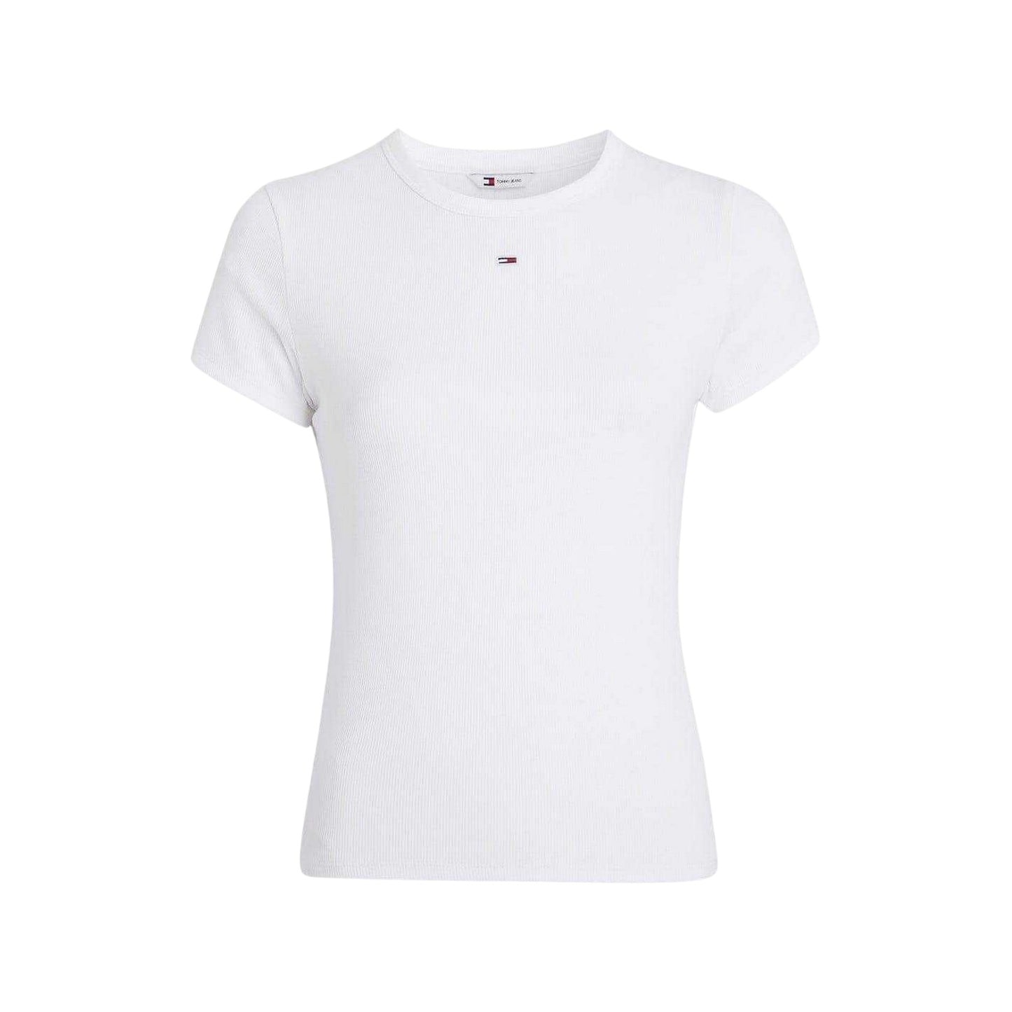White - Front - Tommy Jeans Womens-Ladies Logo Ribbed Fitted T-Shirt