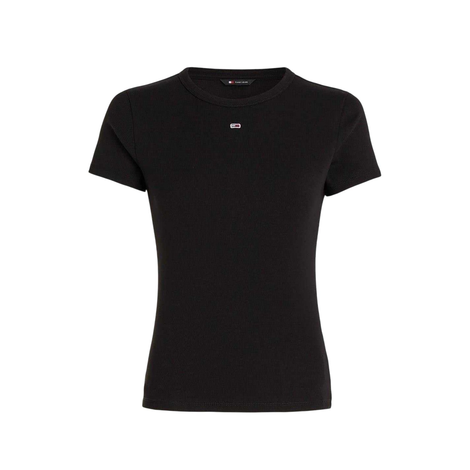 Black - Front - Tommy Jeans Womens-Ladies Logo Ribbed Fitted T-Shirt