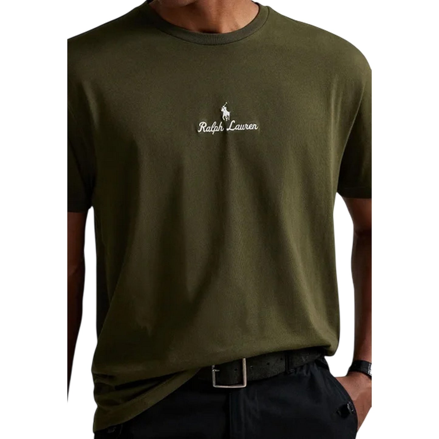 Olive - Side - Ralph Lauren Mens Crew Neck Short-Sleeved T-Shirt