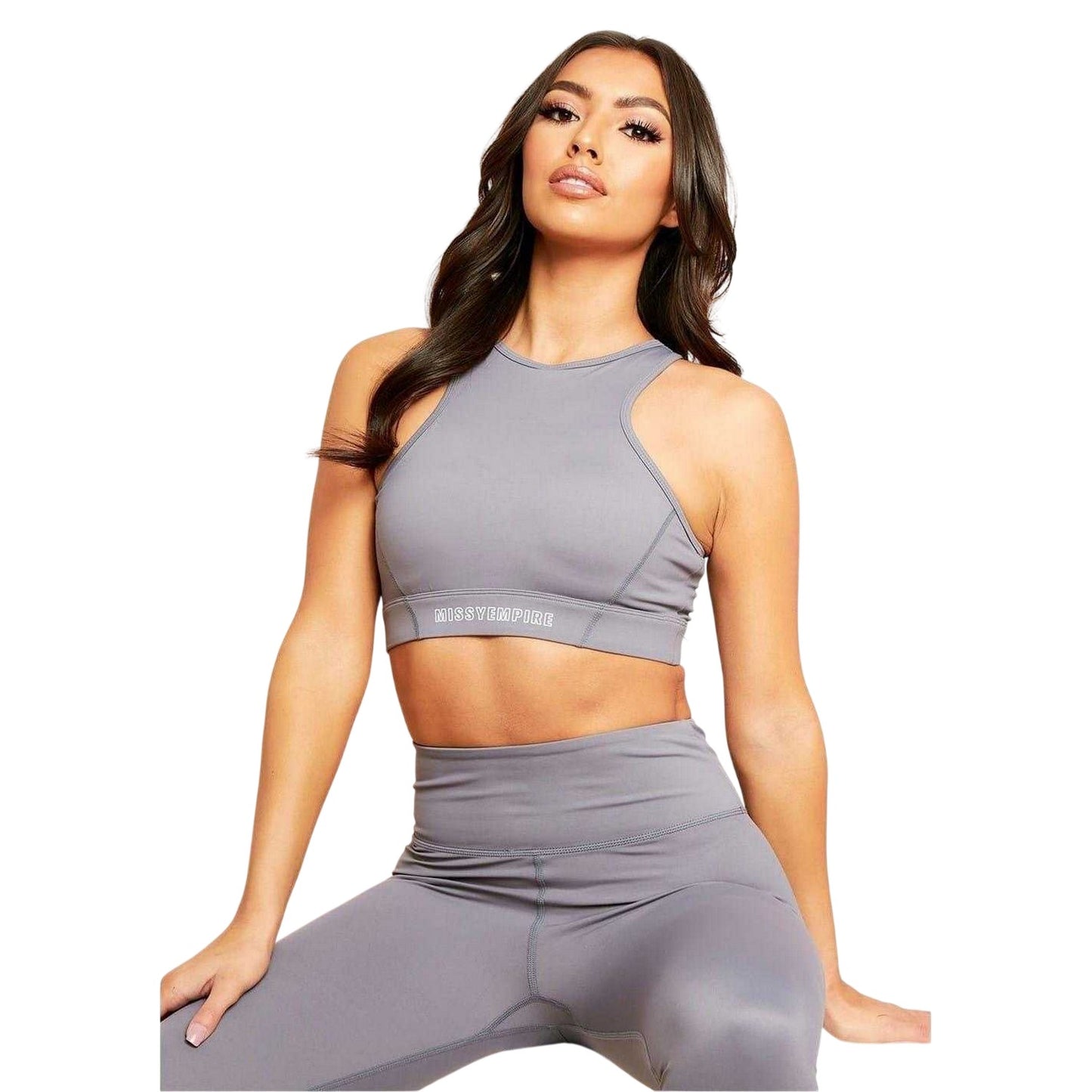 Grey - Back - Missy Empire Womens-Ladies Racerback Gym Sports Bra