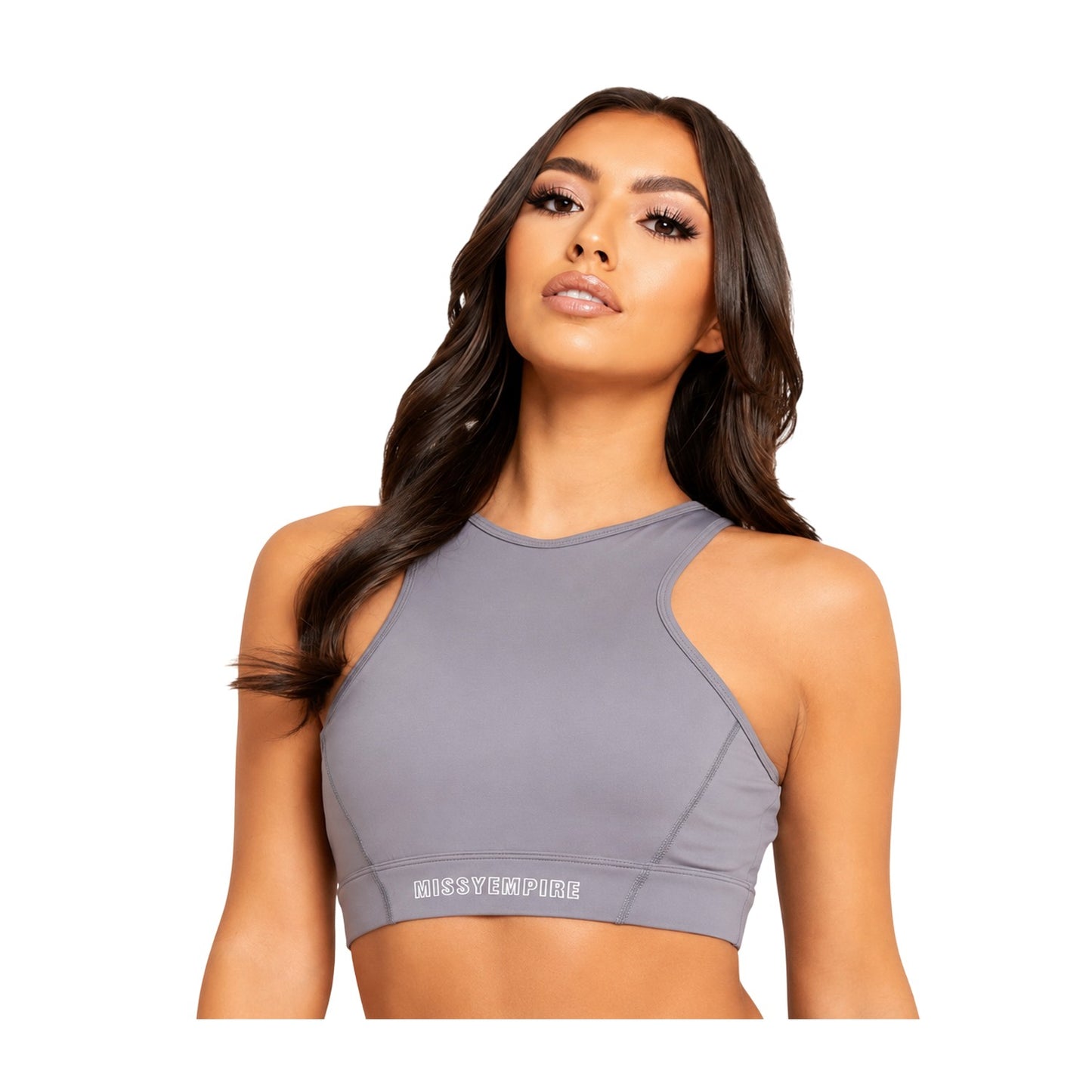 Grey - Front - Missy Empire Womens-Ladies Racerback Gym Sports Bra