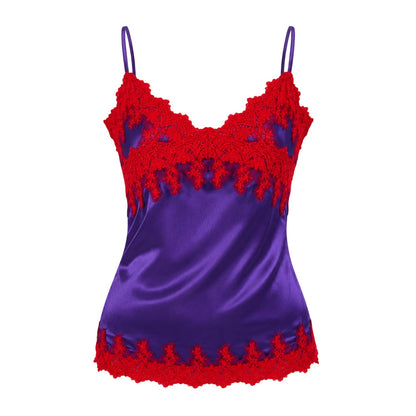 Purple - Front - Missy Empire Womens-Ladies Lace Trim Satin Mini Dress