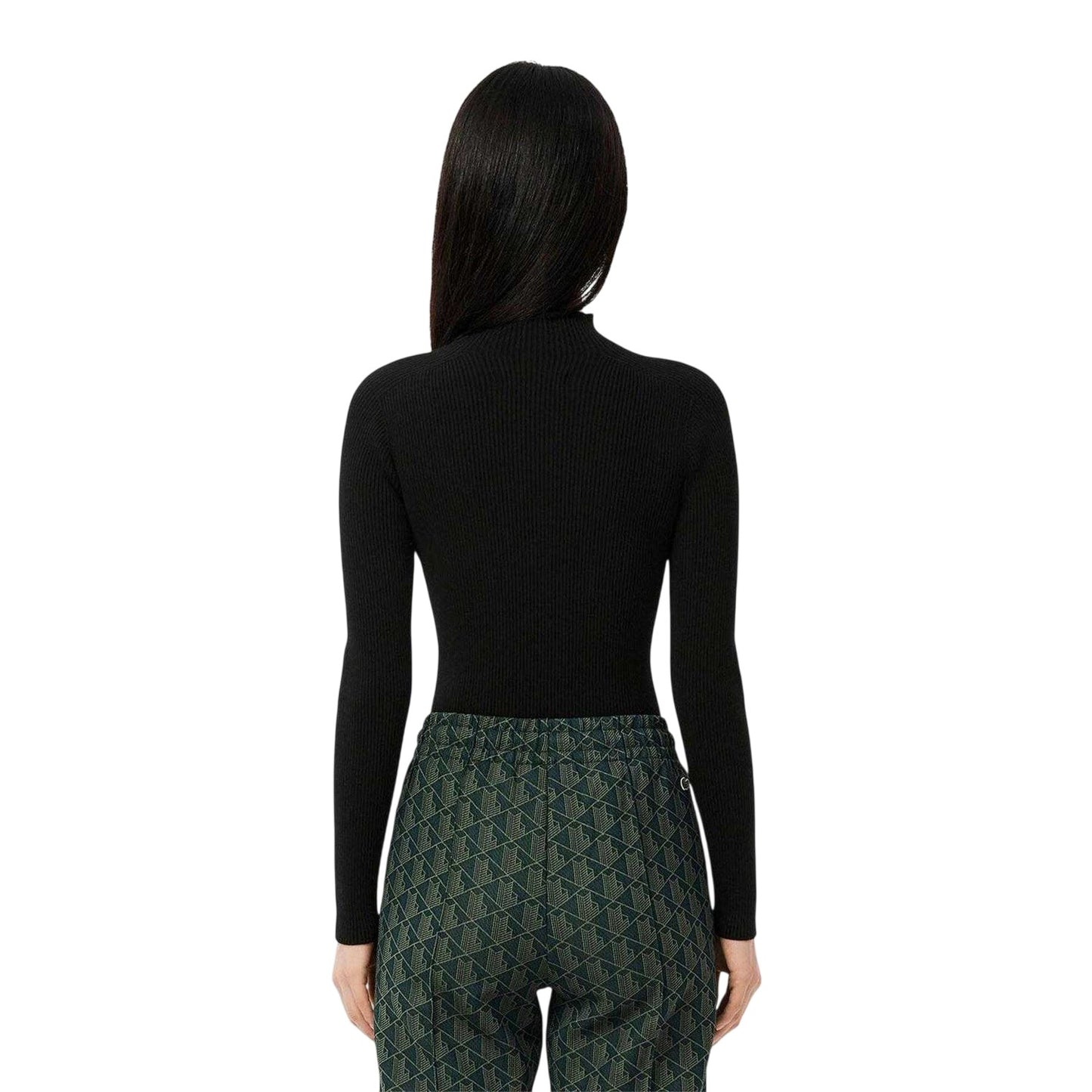 Black - Back - Lacoste Womens-Ladies 3D Rib Knit Logo Sweater Top