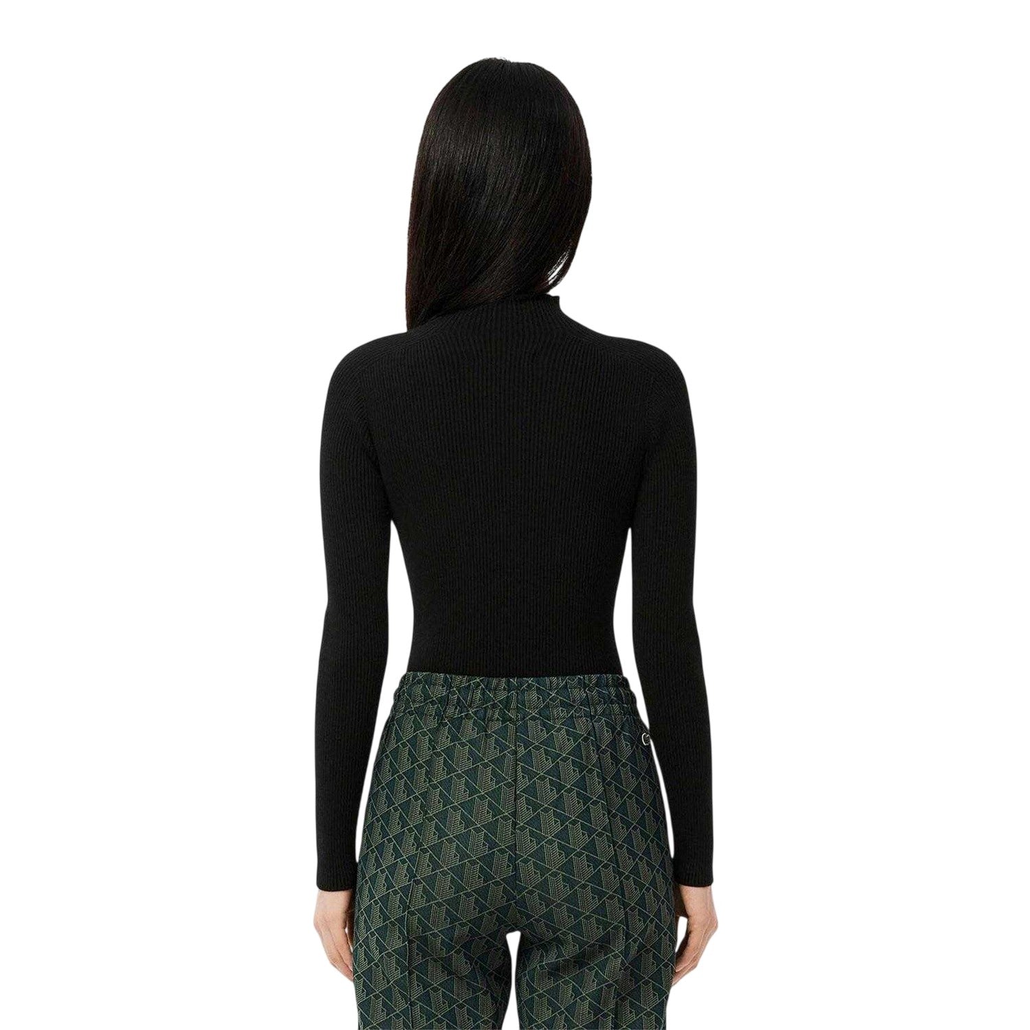Black - Back - Lacoste Womens-Ladies 3D Rib Knit Logo Sweater Top