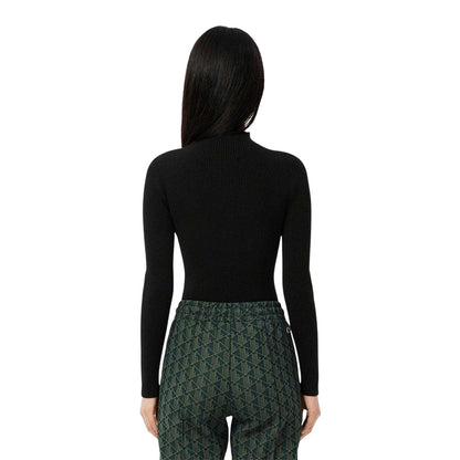 Black - Back - Lacoste Womens-Ladies 3D Rib Knit Logo Sweater Top