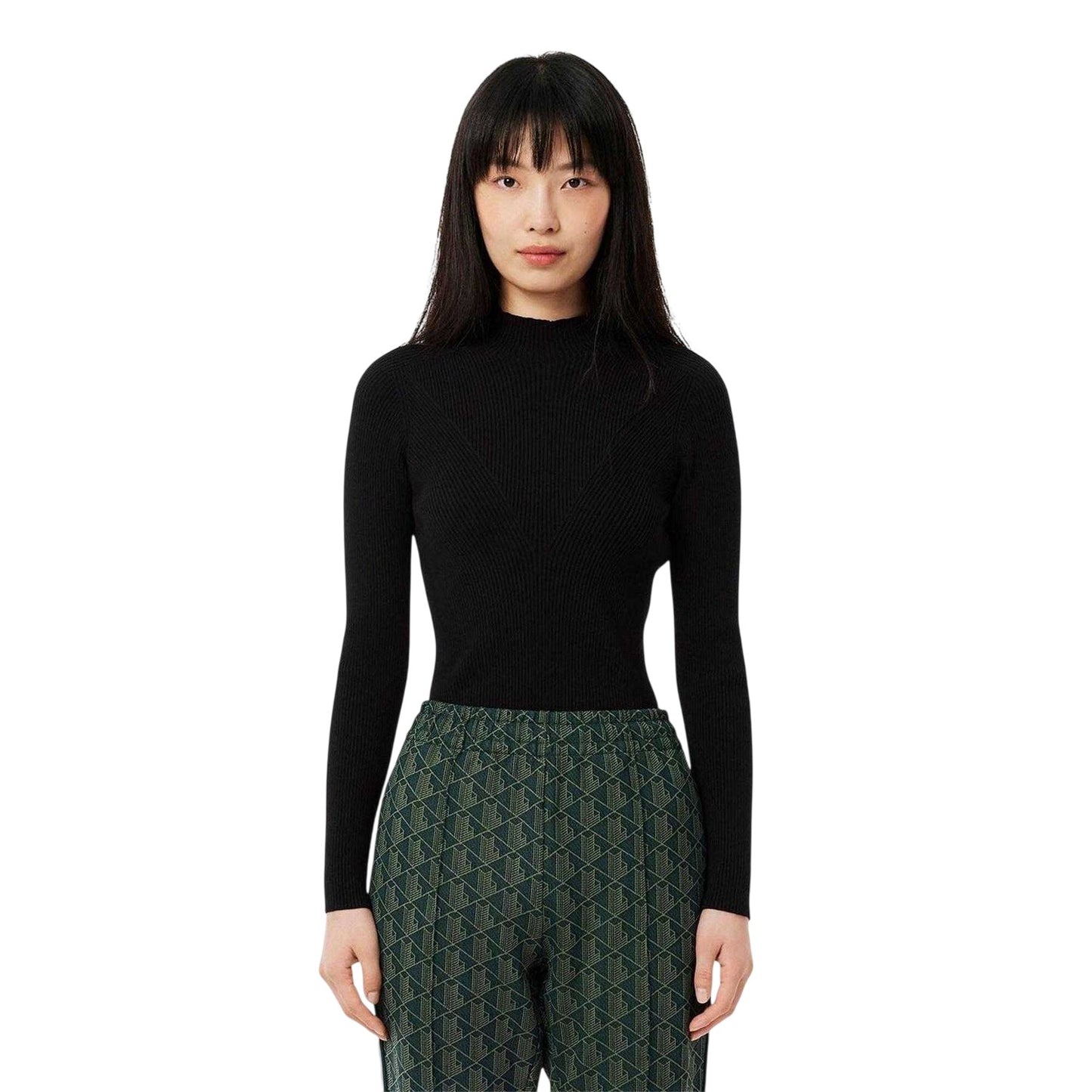 Black - Side - Lacoste Womens-Ladies 3D Rib Knit Logo Sweater Top