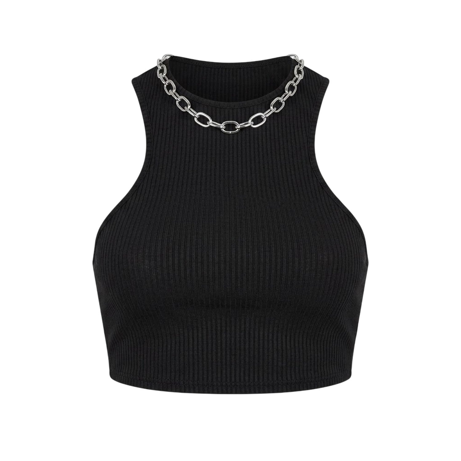 Black - Front - Missy Empire Womens-Ladies Racer Crop Top