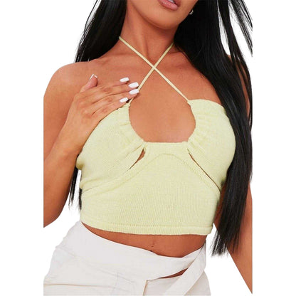 Lime - Back - Missy Empire Womens-Ladies Crossover Ribbed Fitted Crop Top