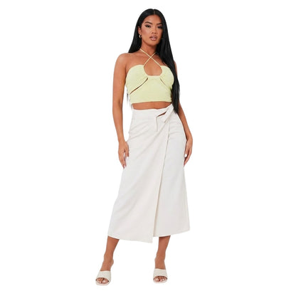 Lime - Side - Missy Empire Womens-Ladies Crossover Ribbed Fitted Crop Top