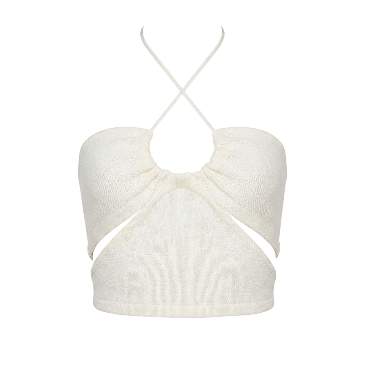 Cream - Front - Missy Empire Womens-Ladies Crossover Ribbed Fitted Crop Top