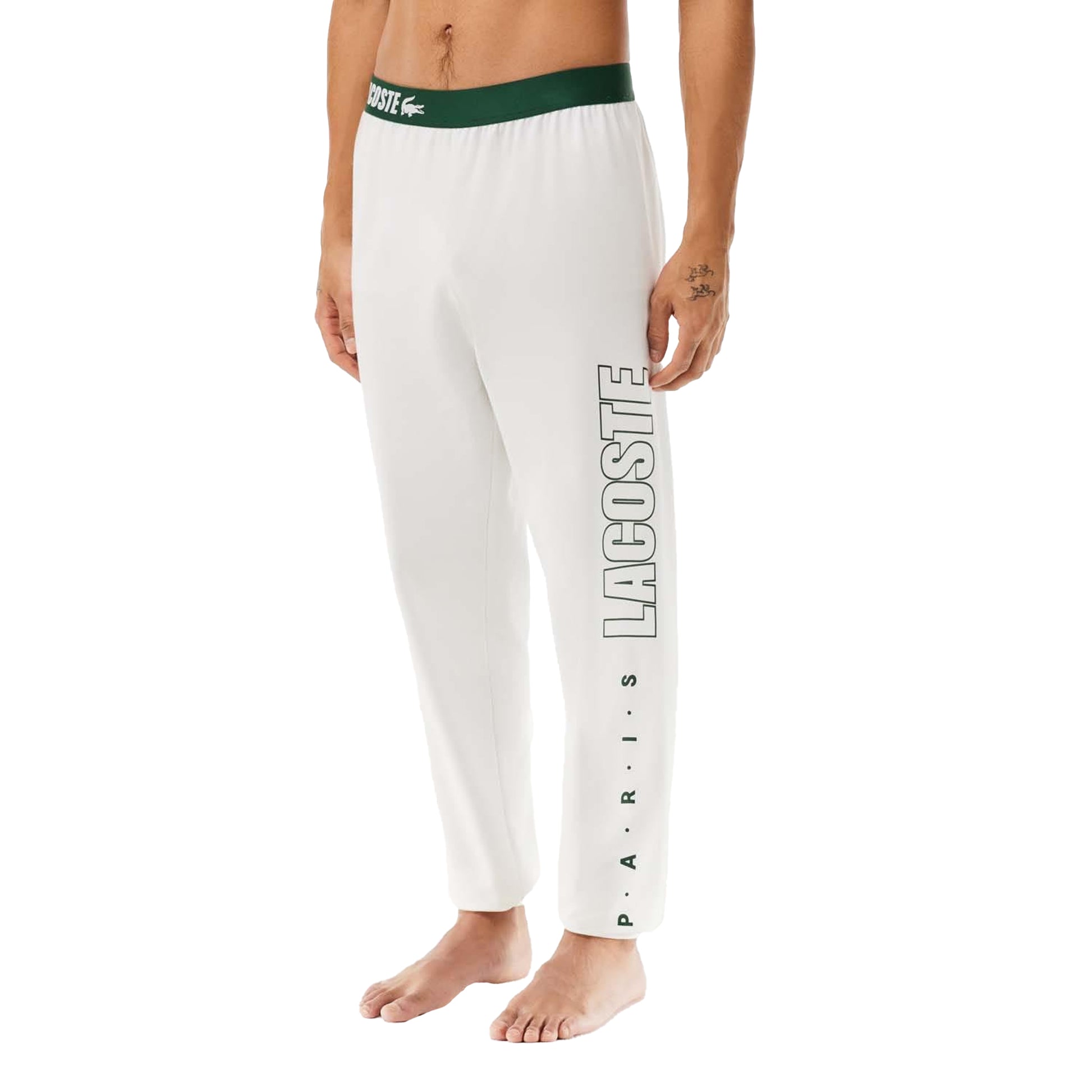 Cream - Back - Lacoste Mens Fleece Logo Lounge Pants