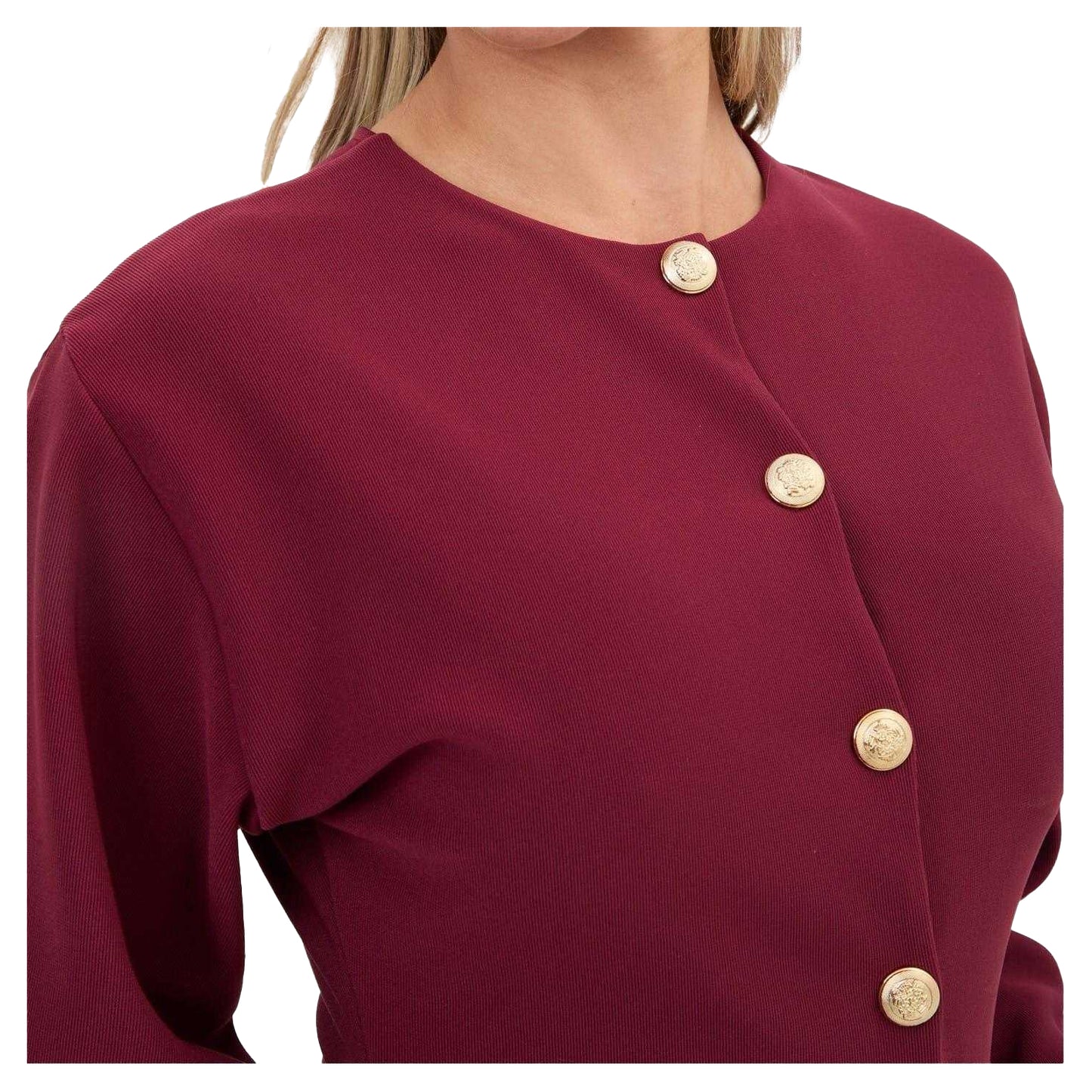 Burgundy - Side - I Saw It First Womens-Ladies Ribbed Buttoned Slim Cardigan