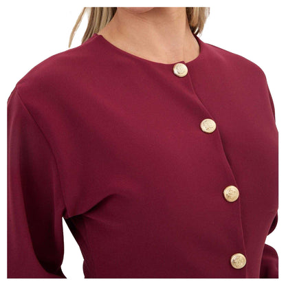 Burgundy - Side - I Saw It First Womens-Ladies Ribbed Buttoned Slim Cardigan