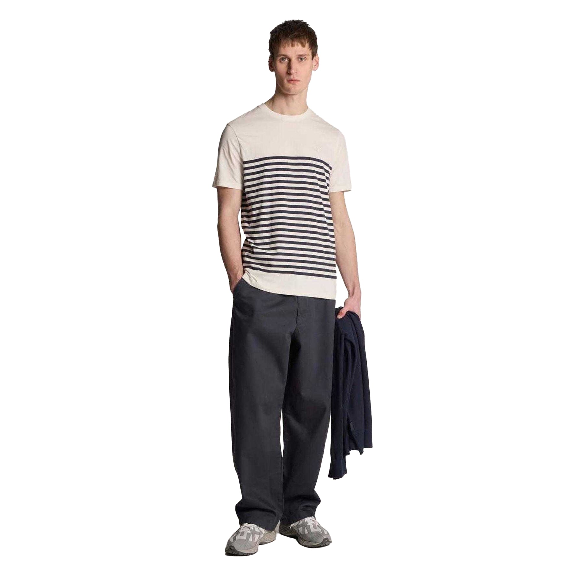 White - Lifestyle - Lyle & Scott Mens Breton Stripe Breton T-Shirt