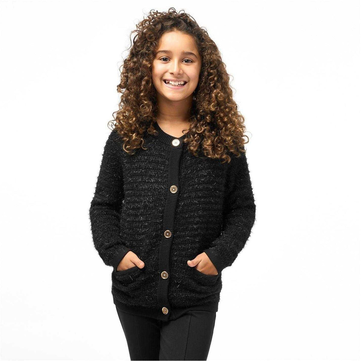 Black - Side - Biba Girls Biba Fluffy Cardigan