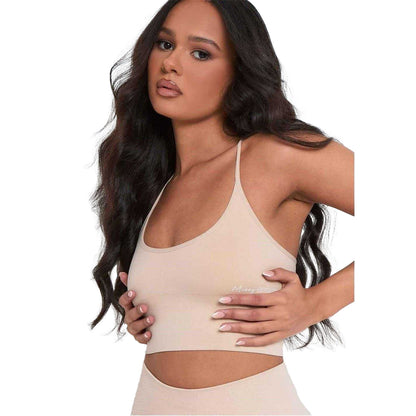Stone - Front - Missy Empire Womens-Ladies Cross Strap Back Gym Crop Top
