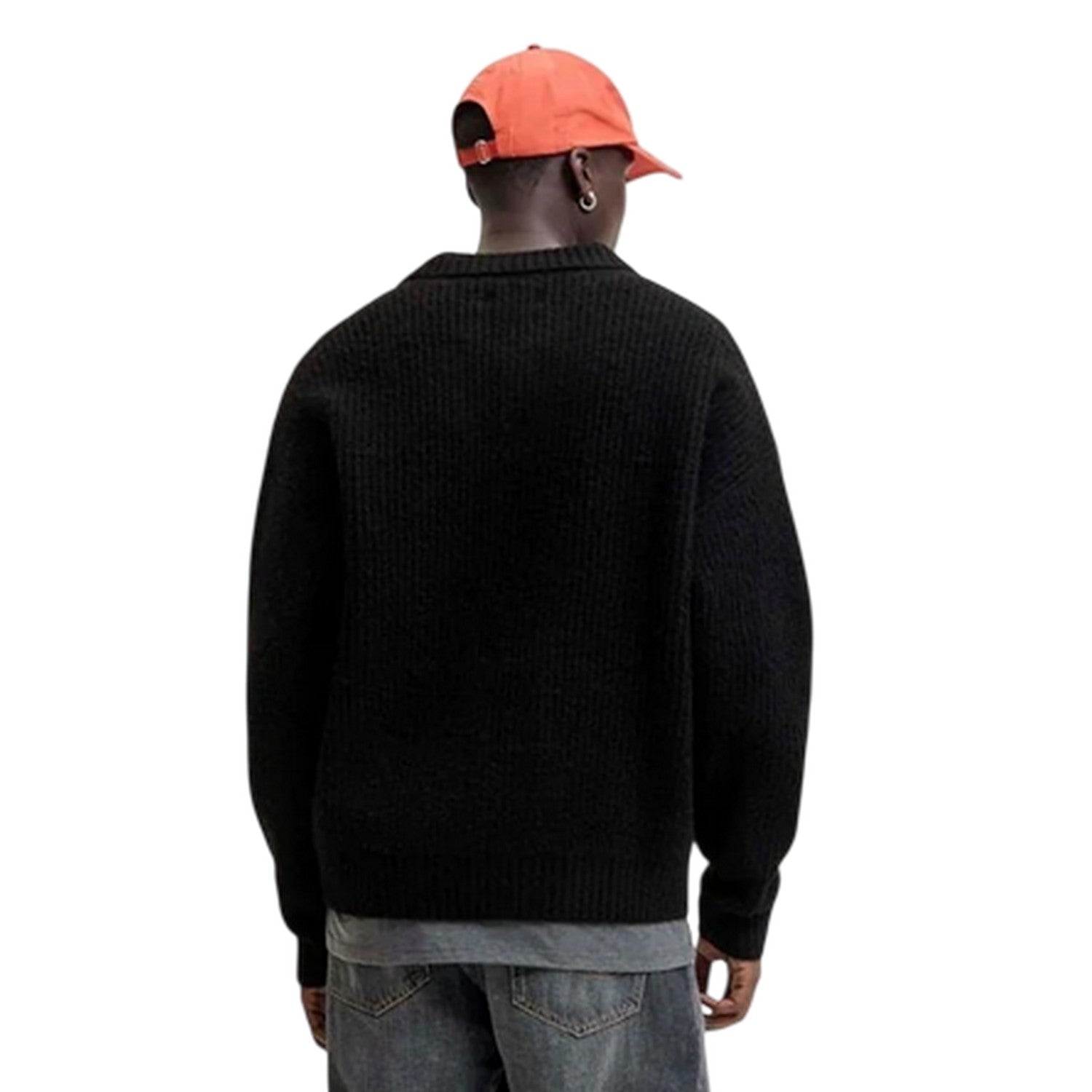 Black - Back - Jack And Jones Mens York Flat Knit Long-Sleeved Cardigan