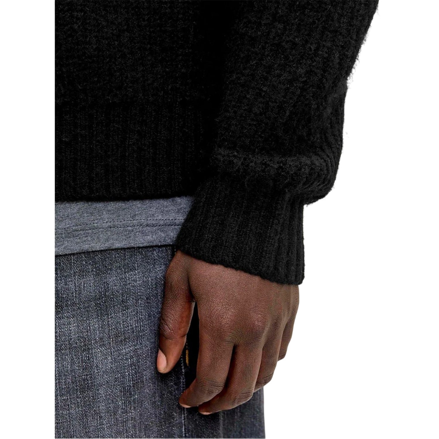 Black - Side - Jack And Jones Mens York Flat Knit Long-Sleeved Cardigan