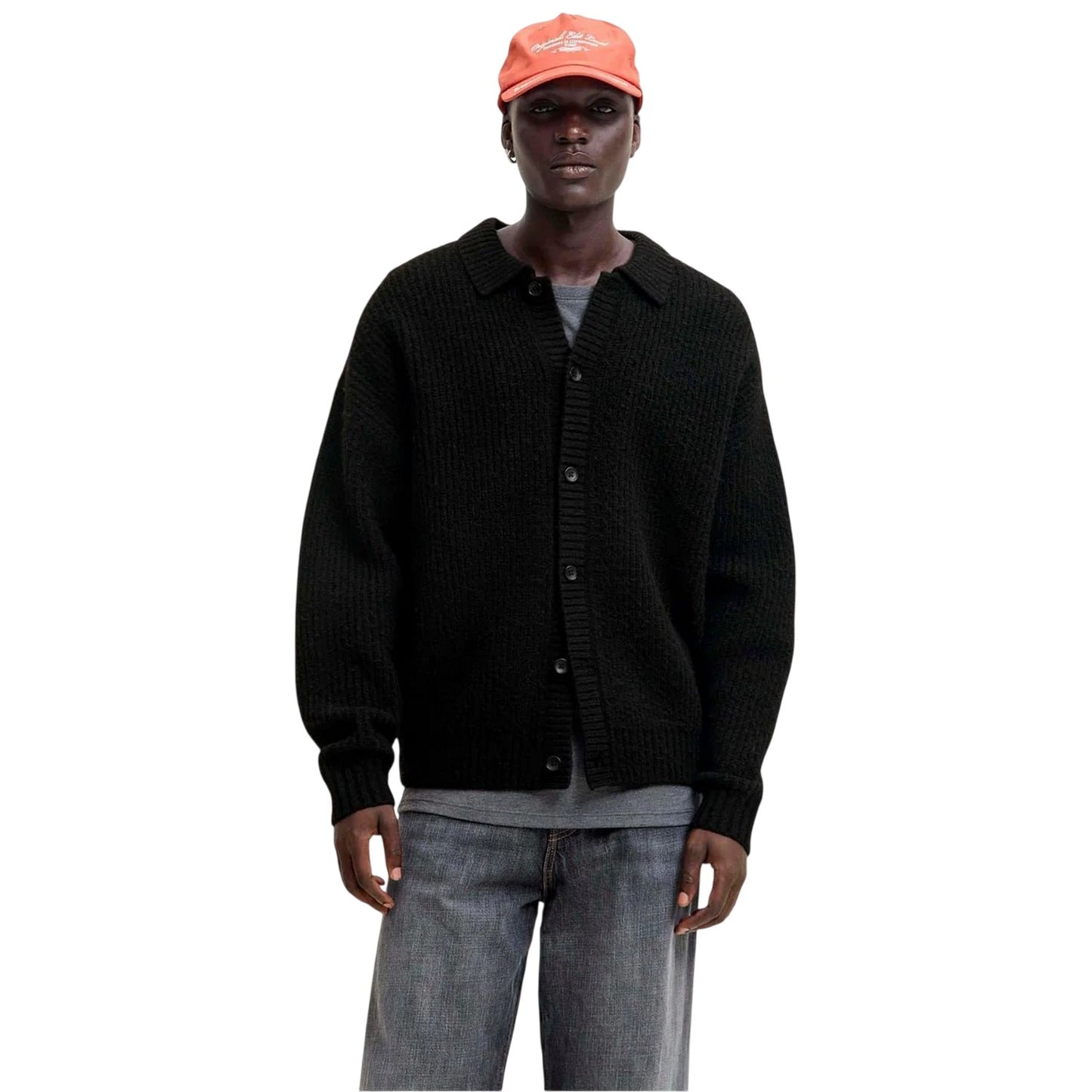 Black - Pack Shot - Jack And Jones Mens York Flat Knit Long-Sleeved Cardigan