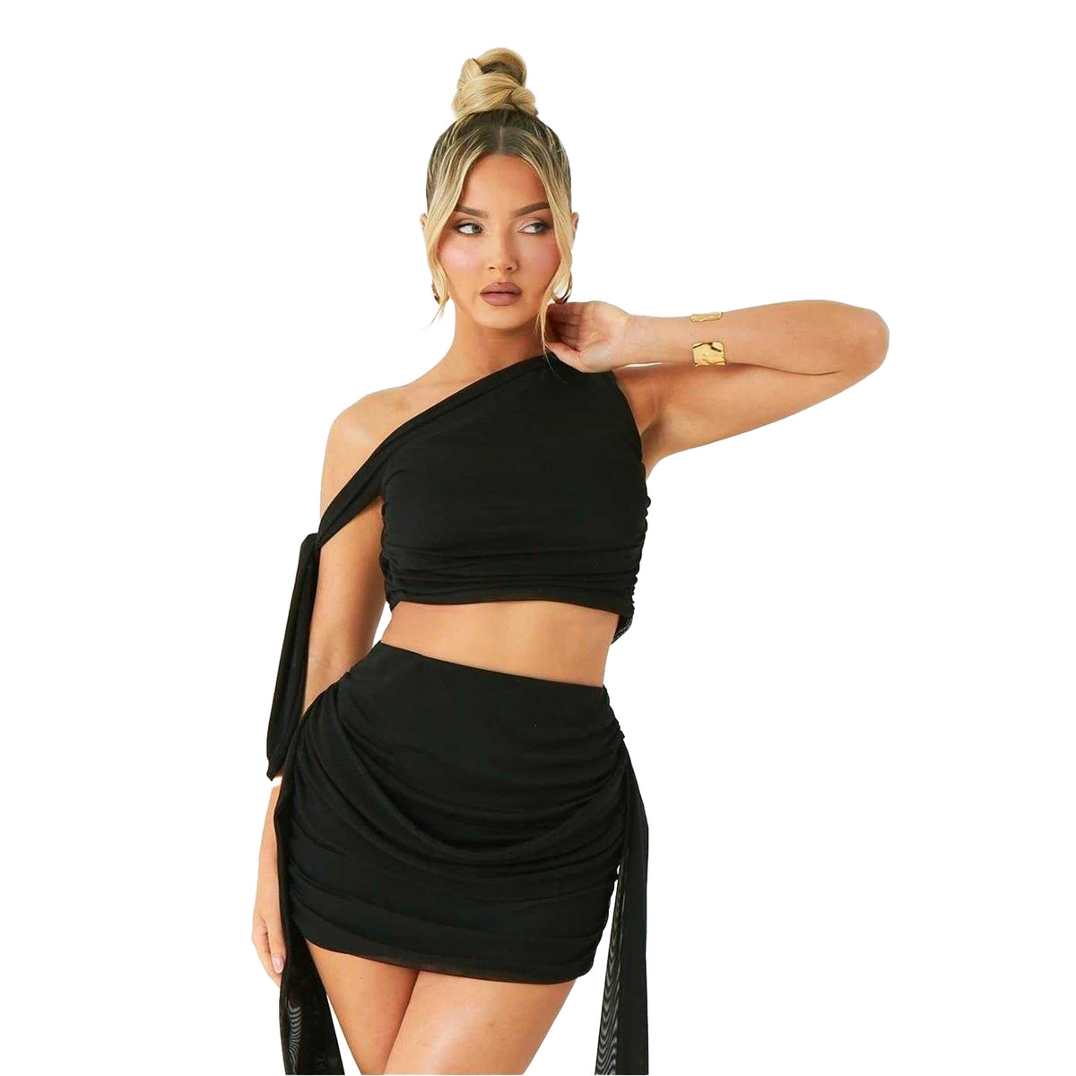 Black - Front - Missy Empire Womens-Ladies Tie Detail Mesh Crop Top
