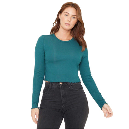 Teal - Front - Be You Womens-Ladies Ribbed Cropped T-Shirt