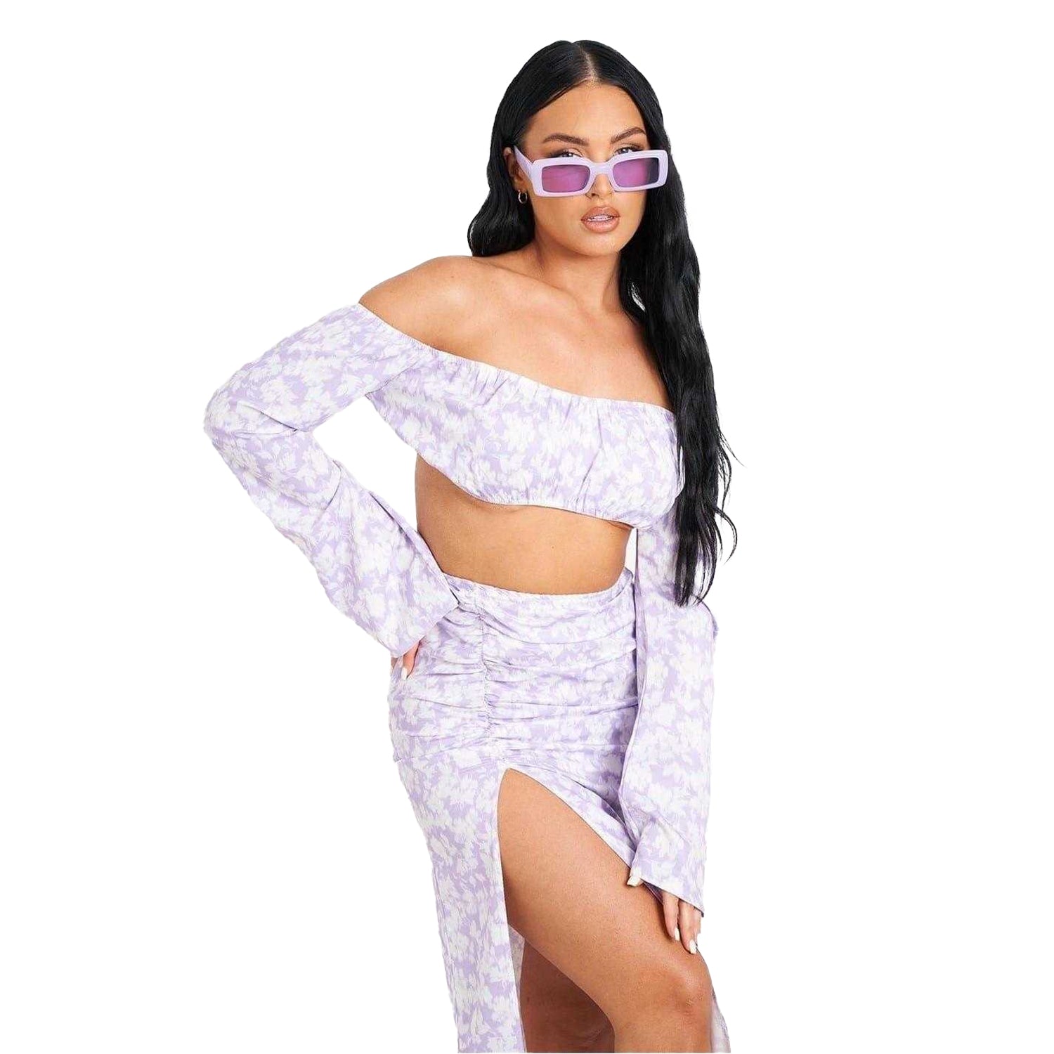 Lilac - Front - Missy Empire Womens-Ladies Long-Sleeved Crop Top