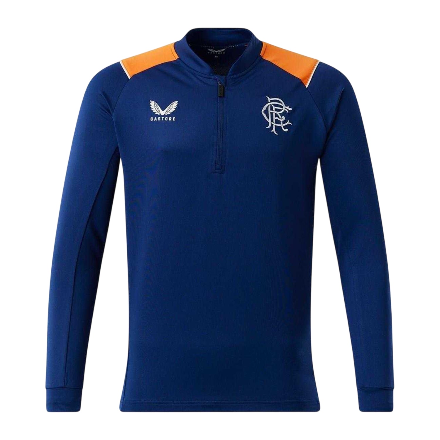 Navy-Orange - Front - Castore Mens Rangers FC Quarter Zip Training Fleece Top